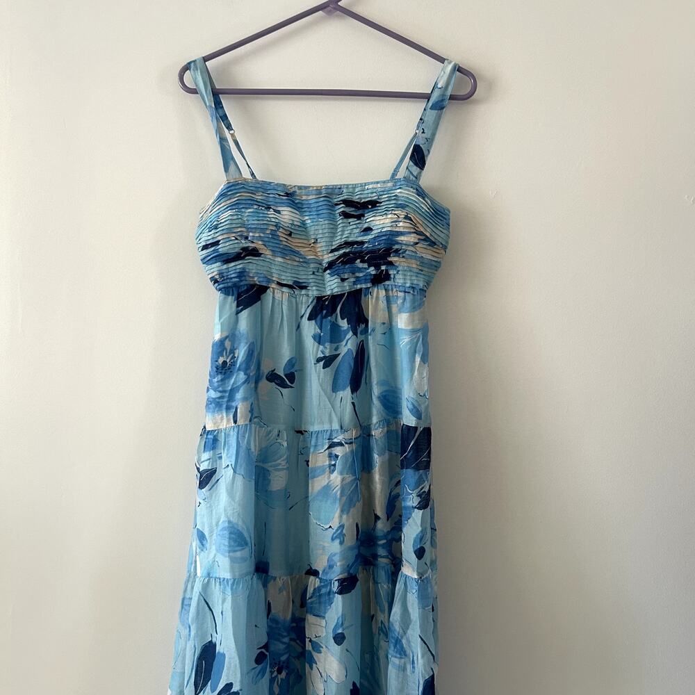 Abercrombie & Fitch Blue Print Ruched Tiered Babydoll Maxi Dress Size S NWT - Picture 3 of 9